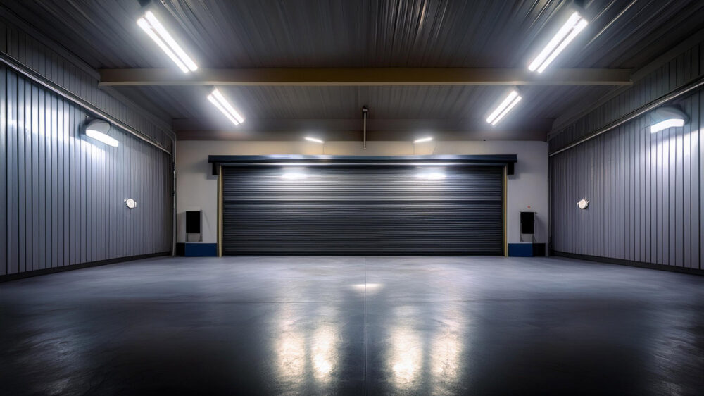 Garage with shop lights